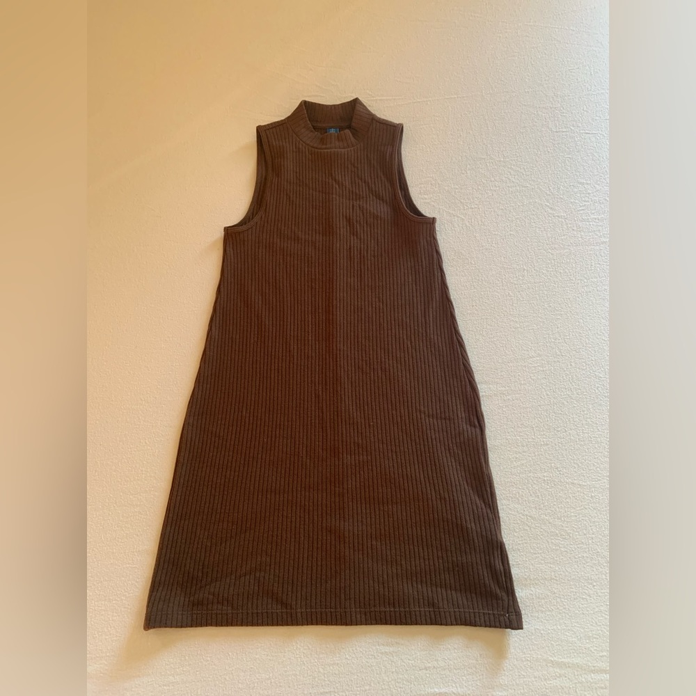 Sleeveless Mock-Neck Rib Knit Mini Shift Dress